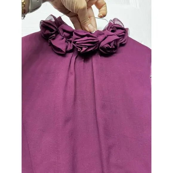 Antonio Melani Silk Dress with Flower Detail Around Neck - Size 4 - Picture 5 of 13